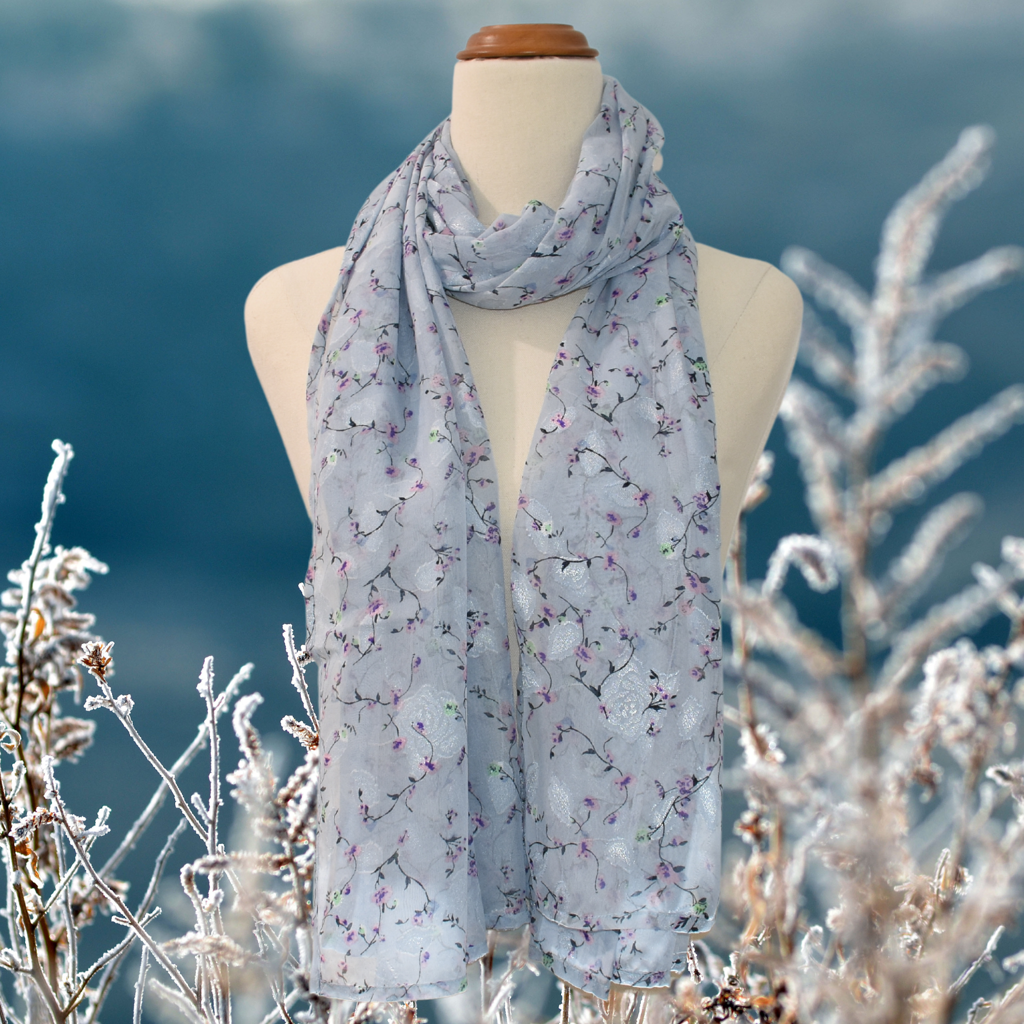 Luxury Rectangle Scarf - Snow Blossom