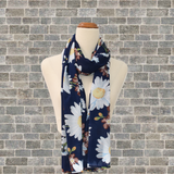 Classic Rectangle Scarf - Navy with White Daisies